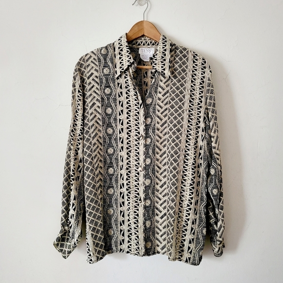 Vintage Tess 100% Silk Abstract Print Button Down Blouse Size L - Picture 2 of 12